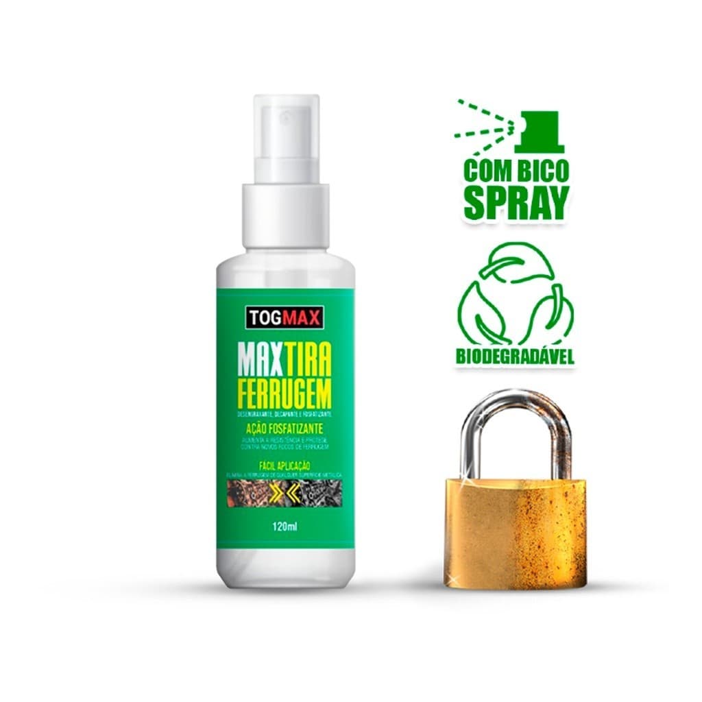 Max Tira Ferrugem 120ml Remove Oxidação Ferros Metais Cobres Inox Portões Portas Janelas