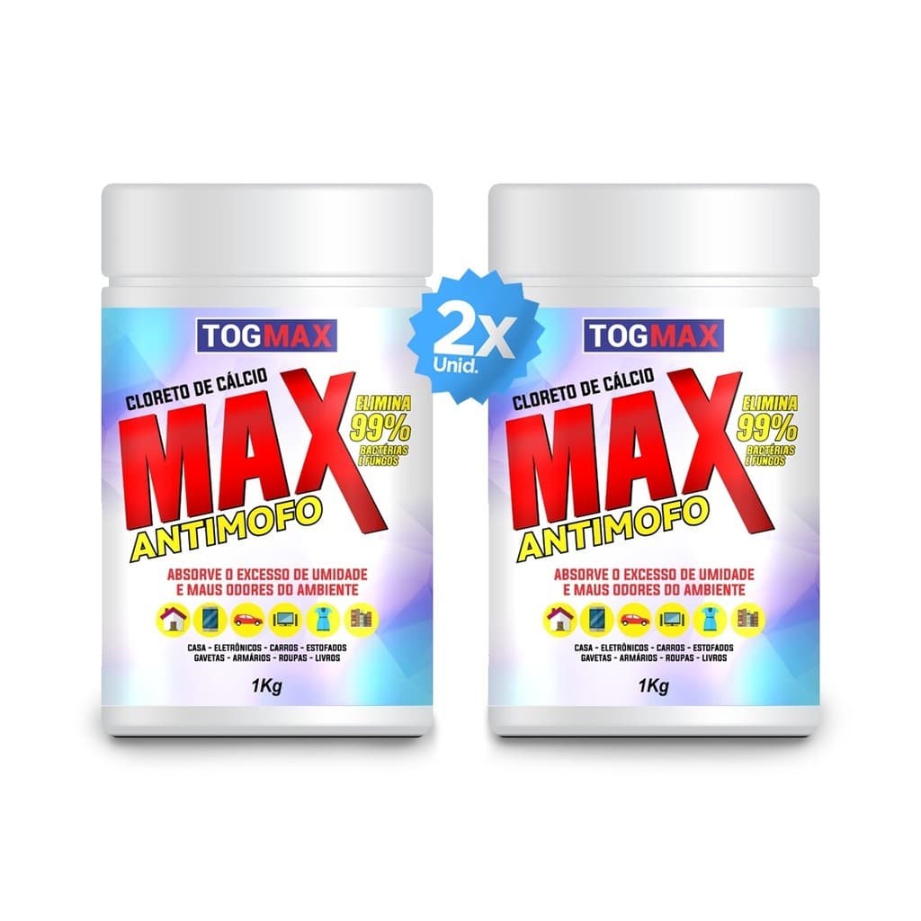 Kit 2 Unidades 1kg Cloreto De Calcio Anti Mofo Roupas Casa Caixas Calcados Tenis