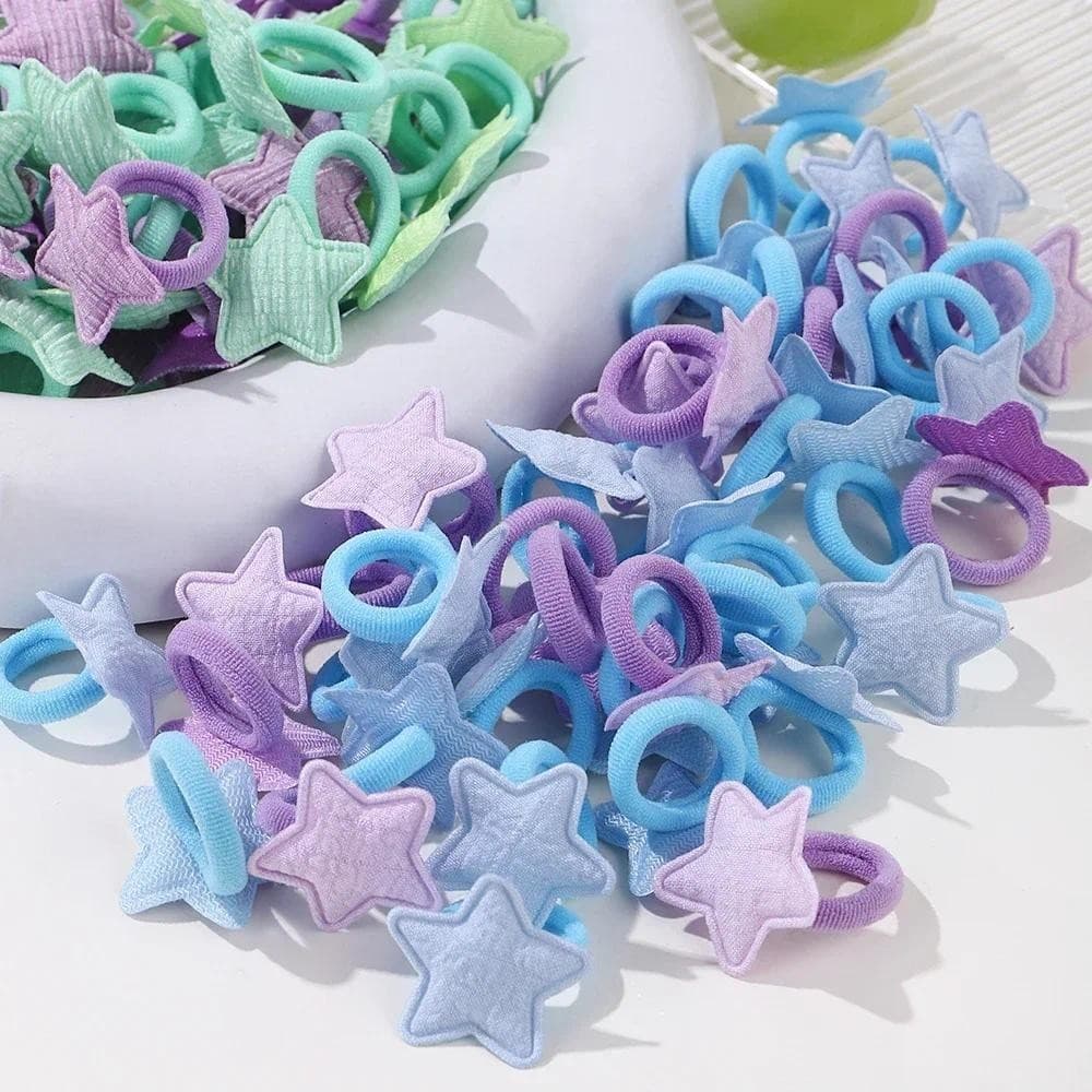 10/20pcs/set Meninas Pink Heart Star Crianças Laço De Cabelo Corda Ponytail Holder Mini Rubber Band Kids Acessórios