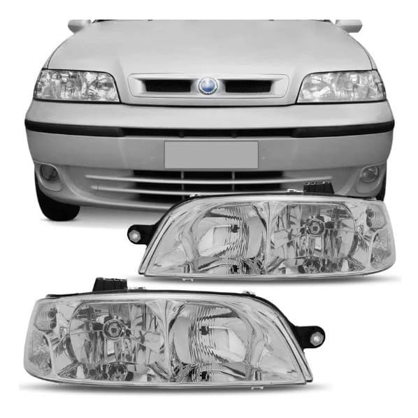 Farol Compatível com Fiat Palio G2 2001 a 2007 Foco Duplo Máscara Cromada