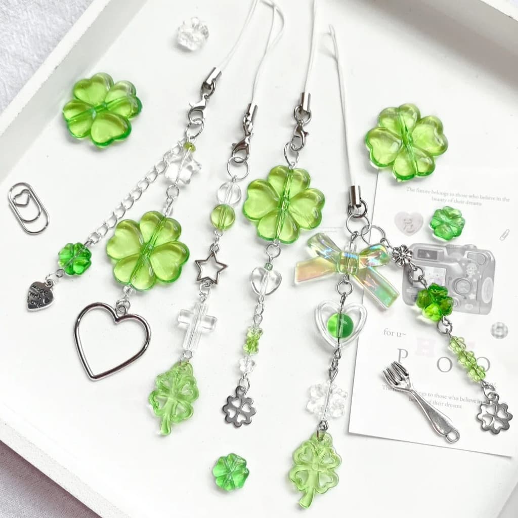 Lucky Four Leaves Clover Chaveiro Pingente De Celular Decoração De