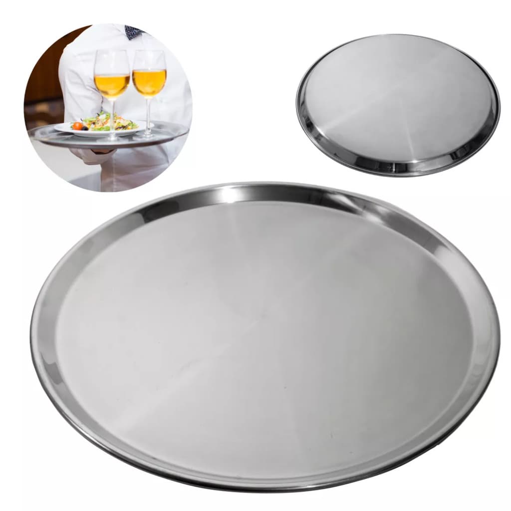 Bandeja Redonda de Aço Inoxidável - Ke Home 36cm