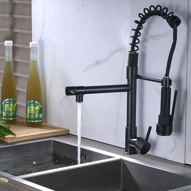 Torneira Gourmet Cor Preta de Luxo Spray com Extensor Monocomando & Misturador com 02 Jatos