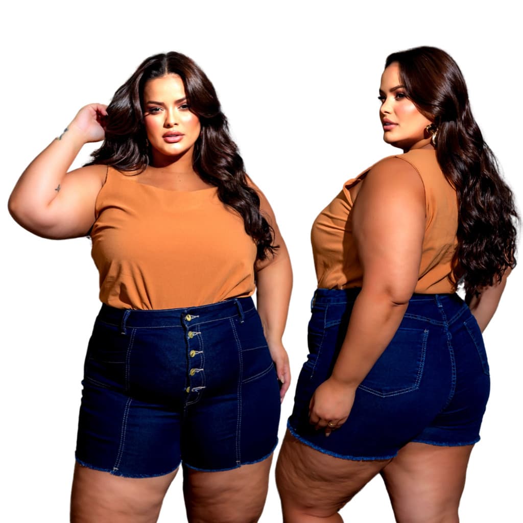 Short Jeans feminino Cintura Alta com Lycra Premium Plus Size