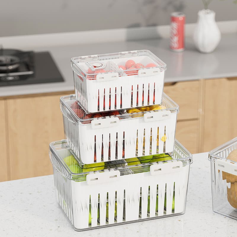 Kit 3 Organizadores de Geladeira e Armário com Tampa, Cesto e Marcador de Data