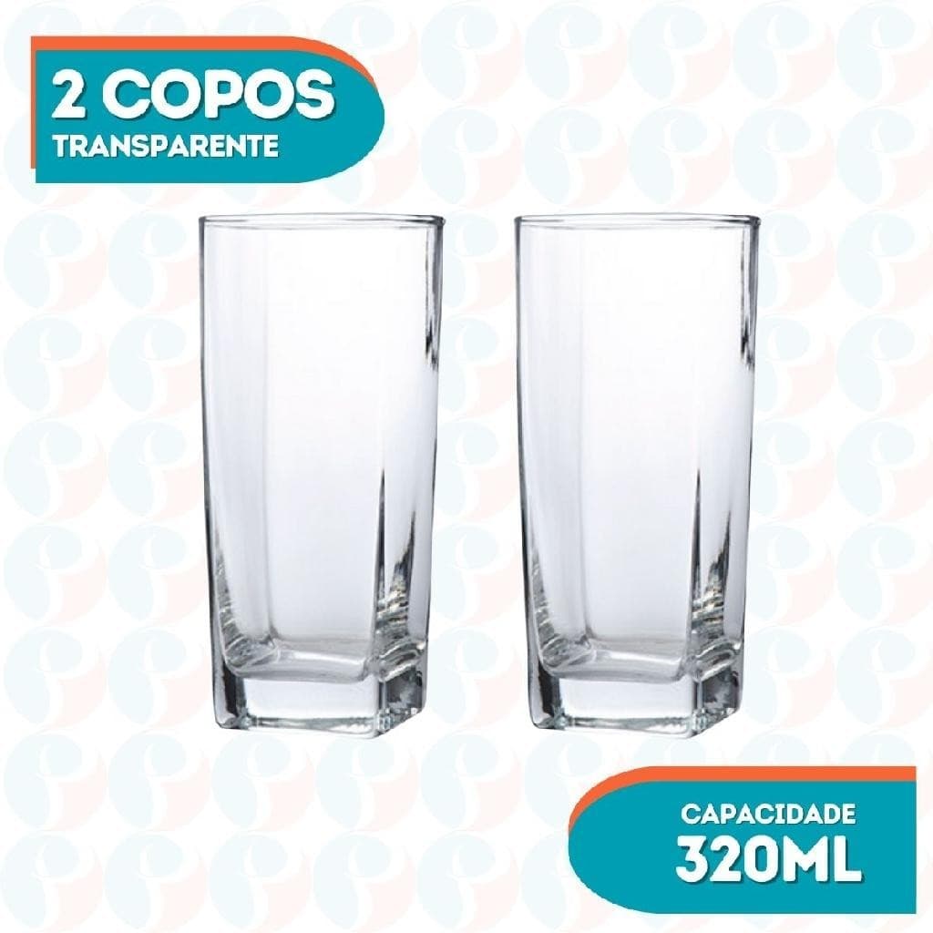 Jogo de Copos Vidro Texas 320ml Quadrado Suco Agua 2 Unidade