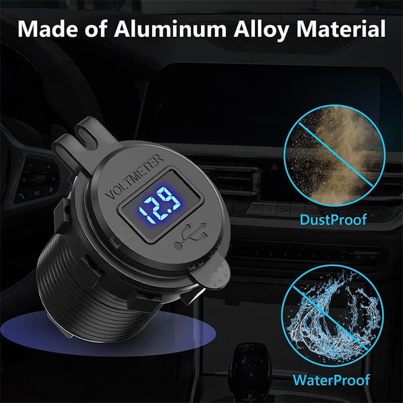 Tomada De Carregador De Carro USB Duplo 12/24V 36W QC3.0 Com Voltímetro E À Prova D'água