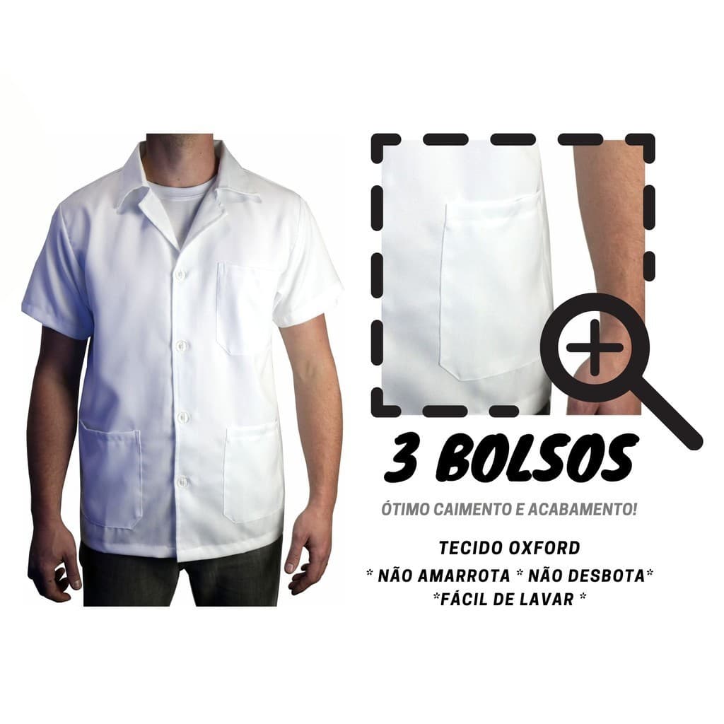 JALECO MC Masculino Manga Curta Em Oxford Branco ou Preto Melhor Preco!!!!