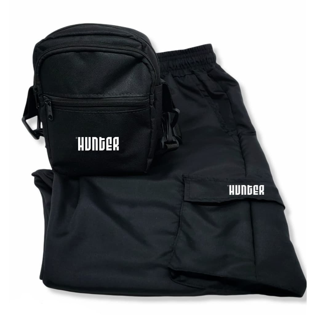 Kit Calça Corta Vento Jogger Cargo Unisex + Shoulder Bag Street Wear