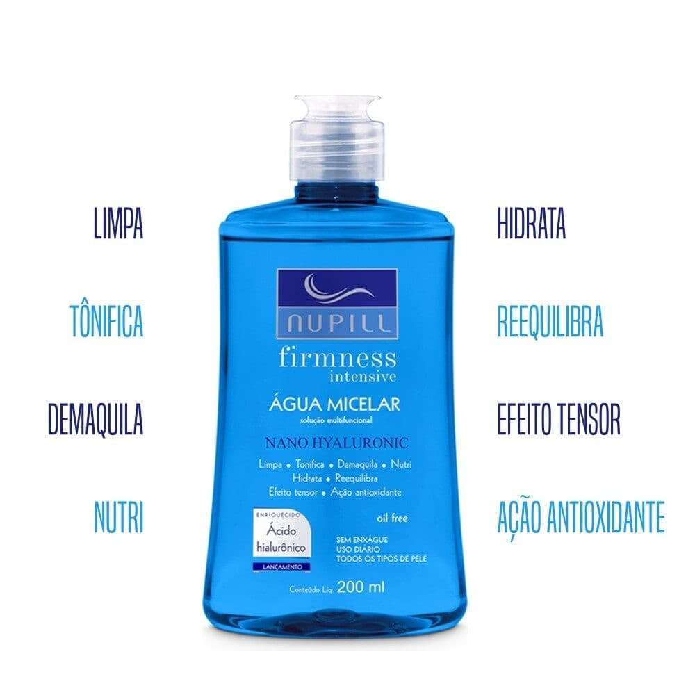 Kit 2 Águas Micelar Facial Demaquilante Nano Hyaluronic Antioxidante Nupill 200ml