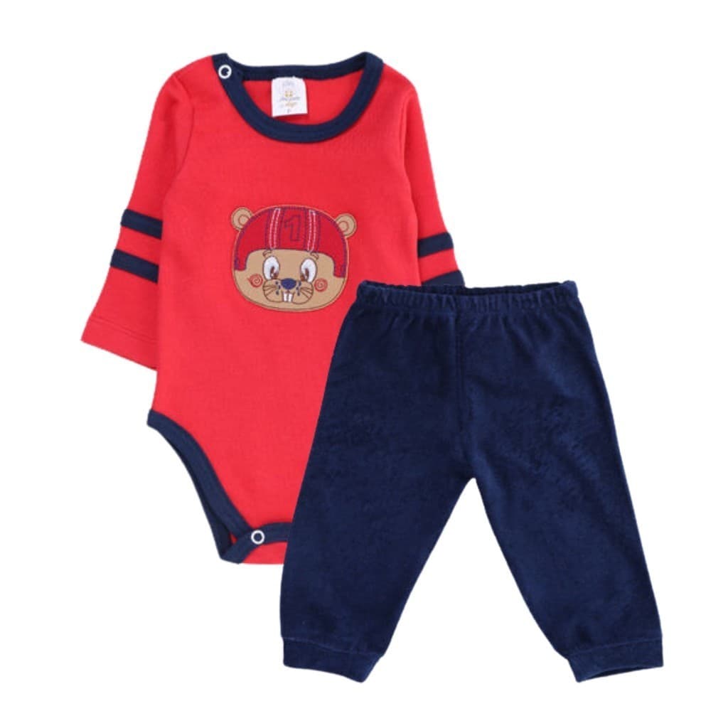 Conjunto Body bebê Manga Longa + Calça Suedine Presente de Anjo P ao G