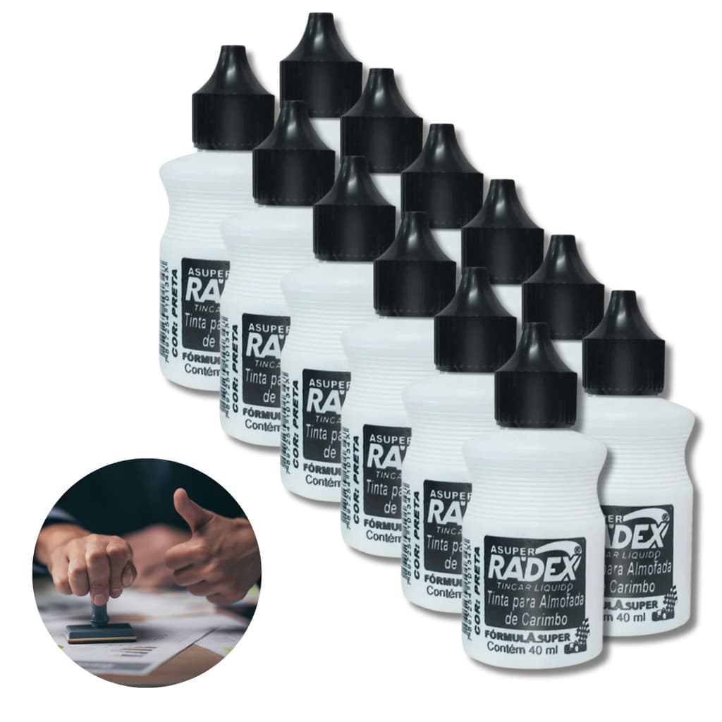 Kit 12 Tinta Para Almofada De Carimbo Recarregável 40ML Cada