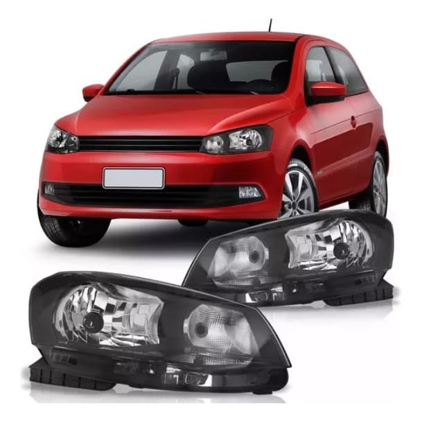 Par Farol Gol Saveiro Voyage G6 2012 a 2016 Foco Simples Máscara Negra