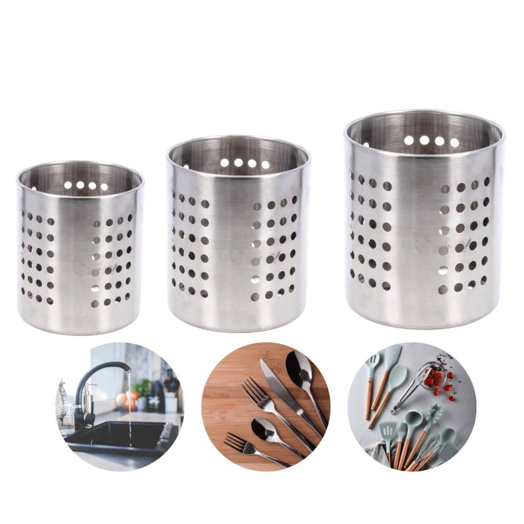 Kit Suporte Talheres 3 Peças Escorredor Inox Utensílio Pia