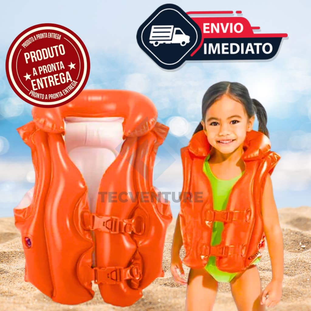 Colete Salva-Vidas Inflável Infantil Deluxe – Segurança e Diversão para Crianças de 3 a 6 Anos