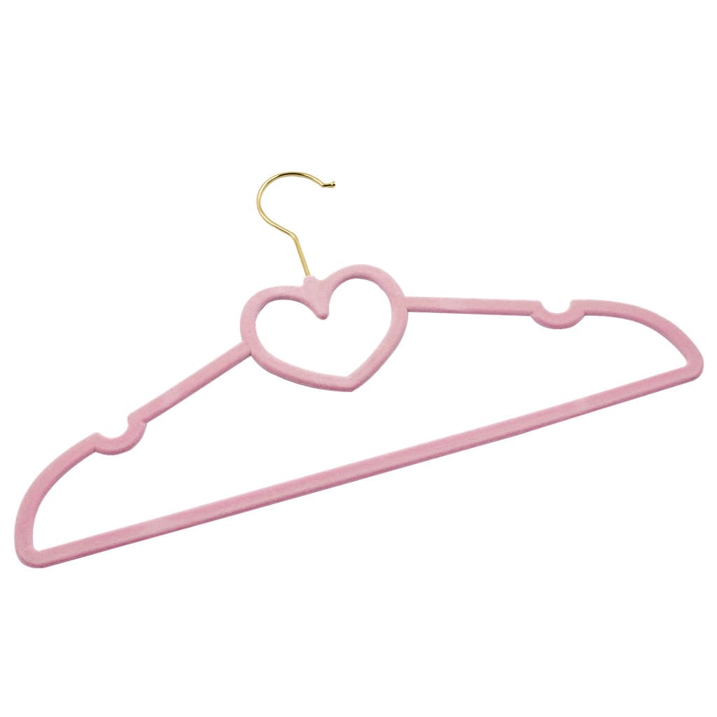 Kit 10 Cabides Veludo Rosa Formato Coração c Gancho Dourado