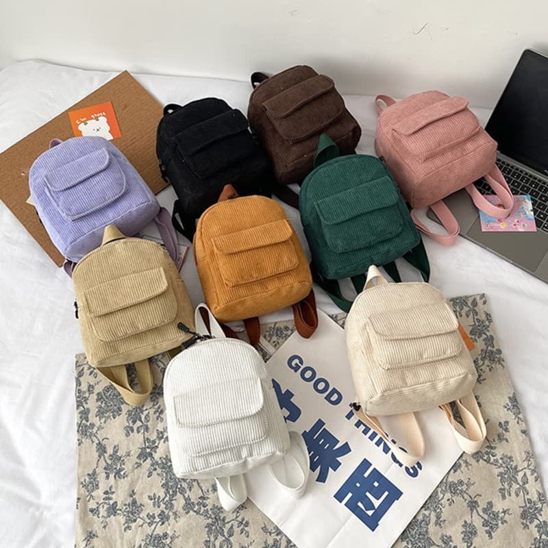 Bolsa Listrada De Ombro Veludo Mochila Nova Coreana Simples Lazer Meninas Mochilas Pequenas