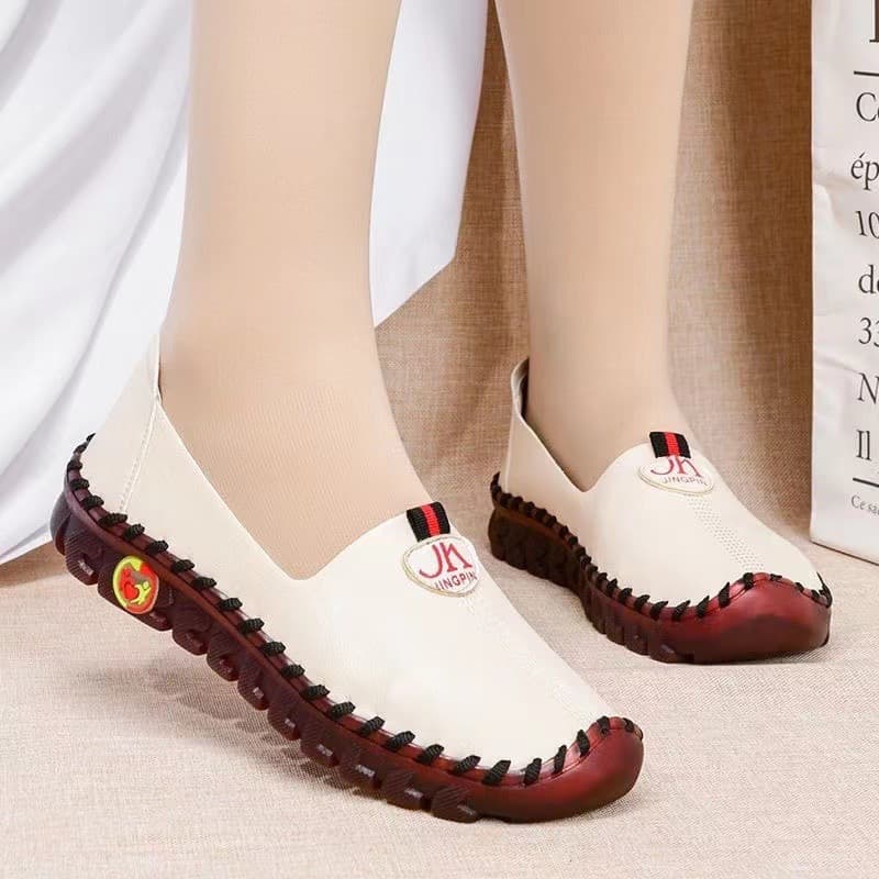Sapatos Ortopédicos Femininos Feitos De Couro Macio/Costurado À Mão/Sola Elástica Tamanho Grande 33-41