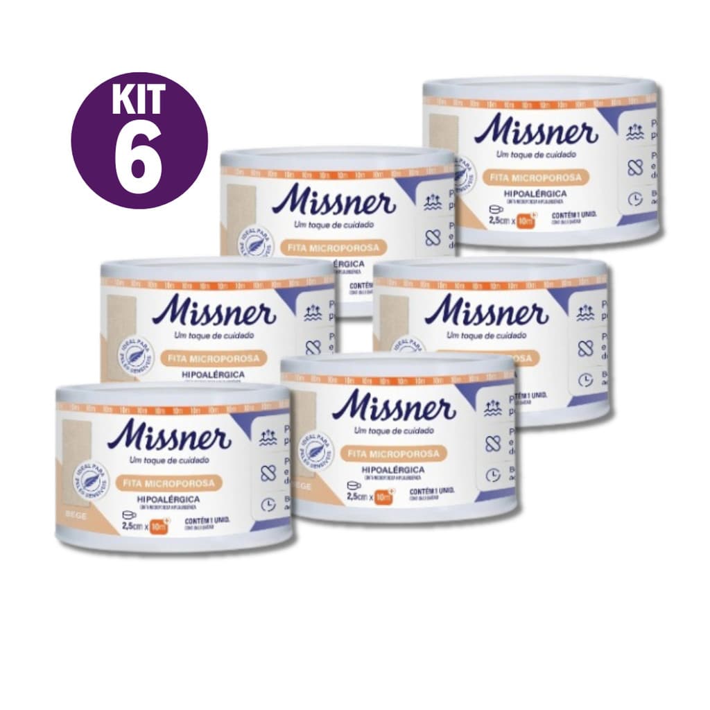Fita Cirúrgica Micropore Hipoalérgica Discreta Bege Missner 2,5cmX10m - 6 Unidades