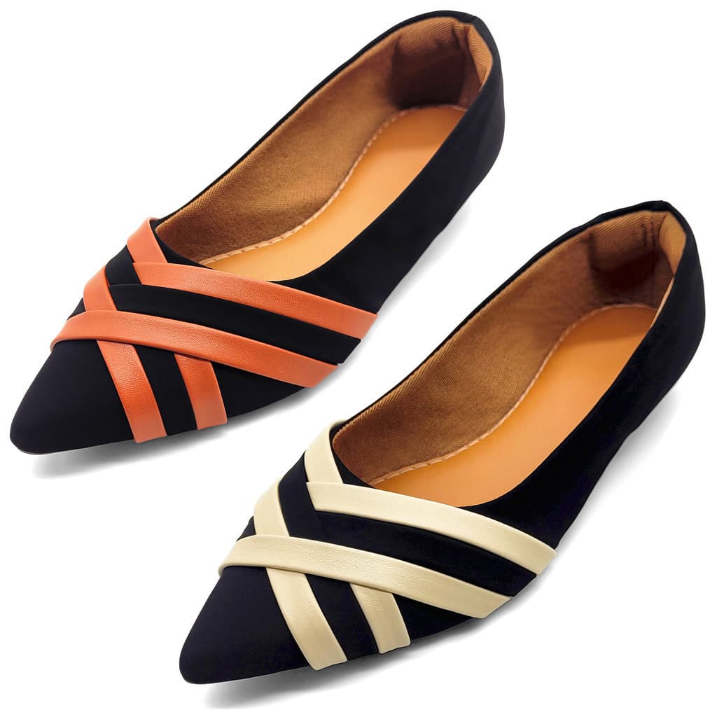 Kit Sapatilha Feminina 2 Pares Bico Fino Confortável Preta Moda Casual Elegante Sapato Feminino
