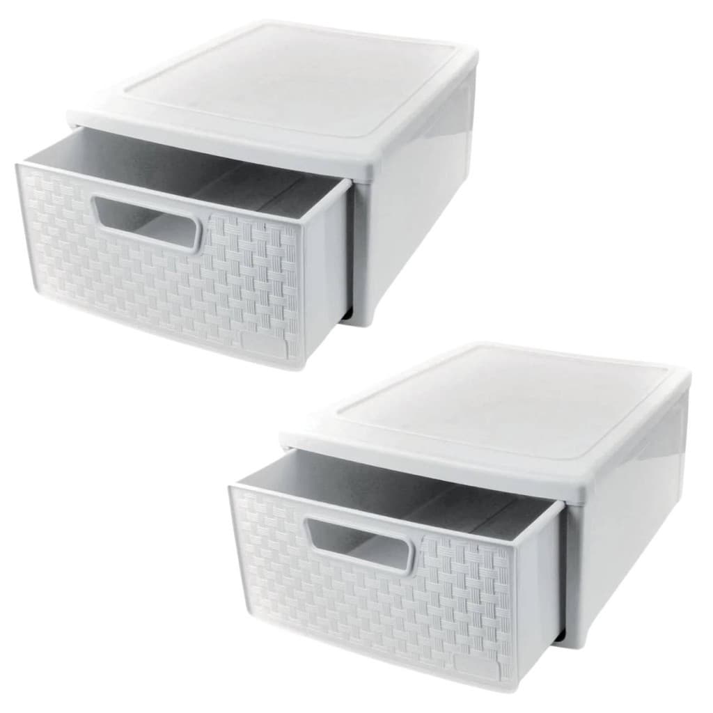 Kit 2 Gaveteiros  Empilhável Rattan  26,5x33x14,5Cm Branco 254 Nitron