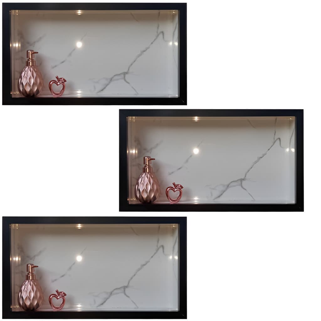 Kit 3 Nicho Porcelanato Branco Carrara Borda Preta 60x32