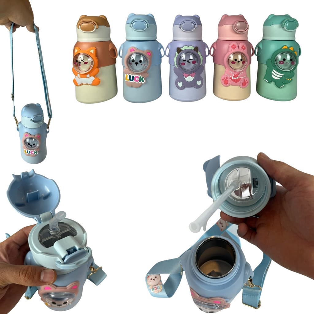 Garrafa Térmica Infantil 500ml Aço Inox Bico Silicone Macio Isolamento Duplo BPA Free
