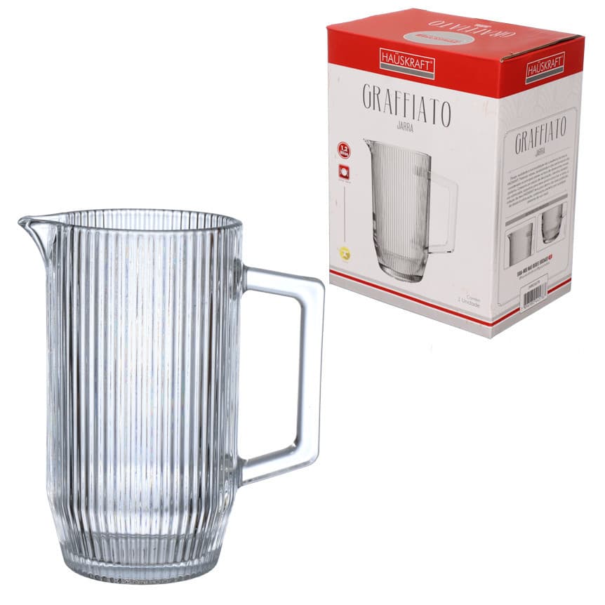 Jarra de Vidro Graffiato 1,2 Litros 20cm Água Suco Hauskraft JARR030/TR
