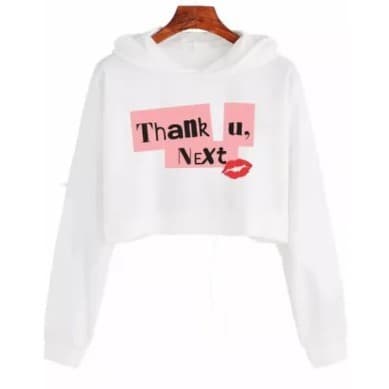 Moletom Cropped com Capuz Thank u Next Ariana Grande Cantora -MAYYN.