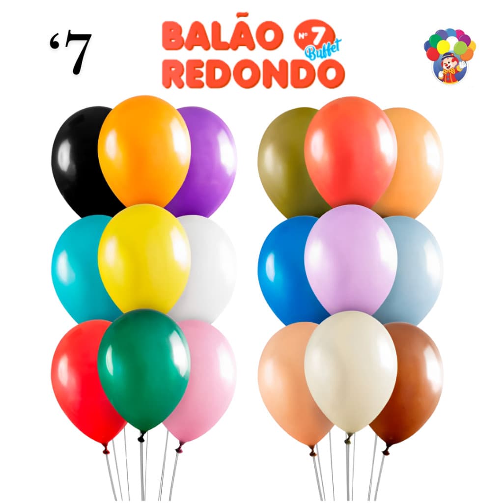 Balão Bexiga Redondo 7" Diversas Cores  - 50 Unidades - Art Latex