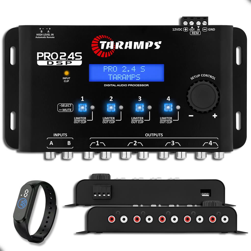 Processador Taramps PRO 2.4s Profissional 4 Vias Saída - Crossover Bass Boost Anti Puff + Relógio