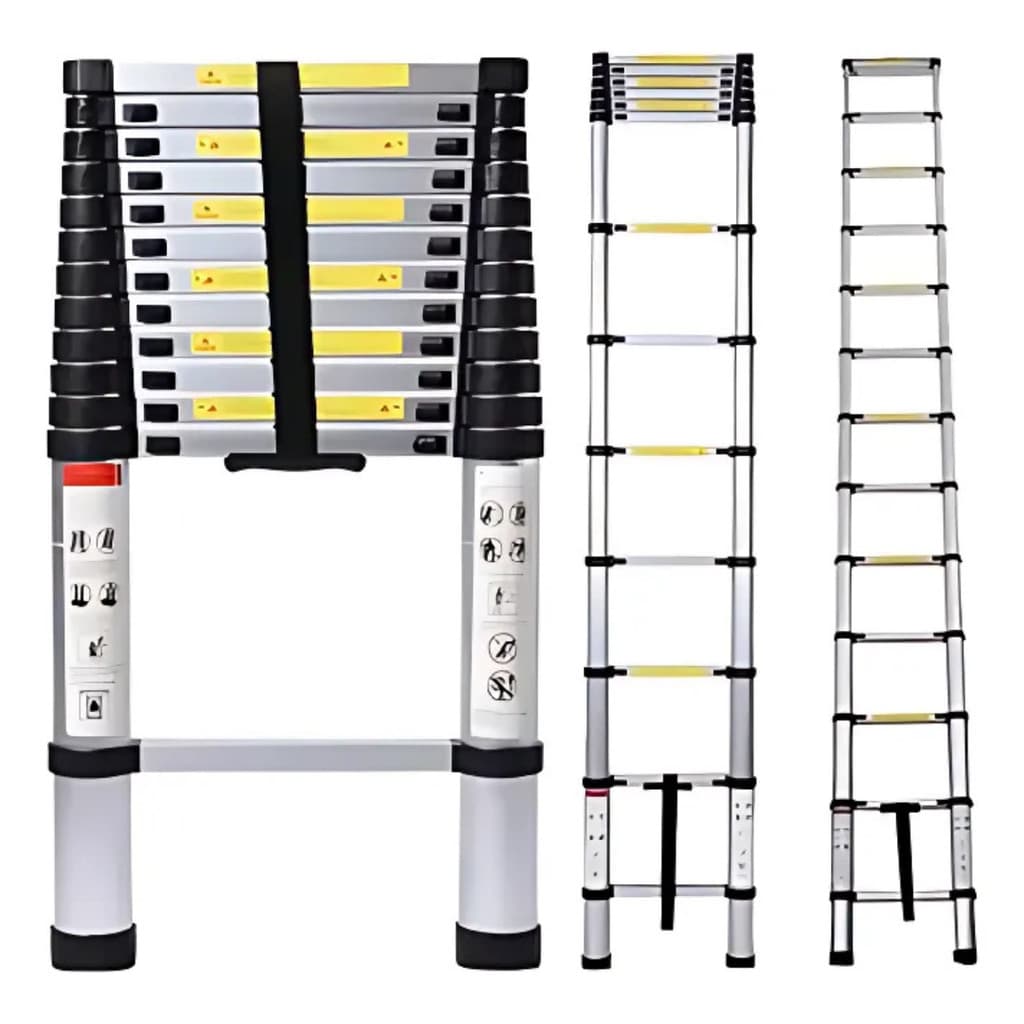 Escada Telescópica FiberVix Retrátil e Extensiva 3,6m Alumínio Preto & Prata - FV4003