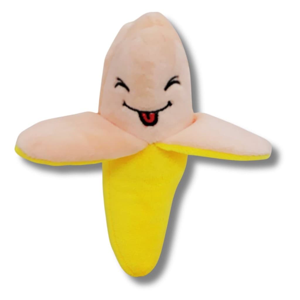Brinquedo de Cachorro Pelúcia Banana Pet Mordedor c/ Apito Som Barulho Plástico Interativo Divertido