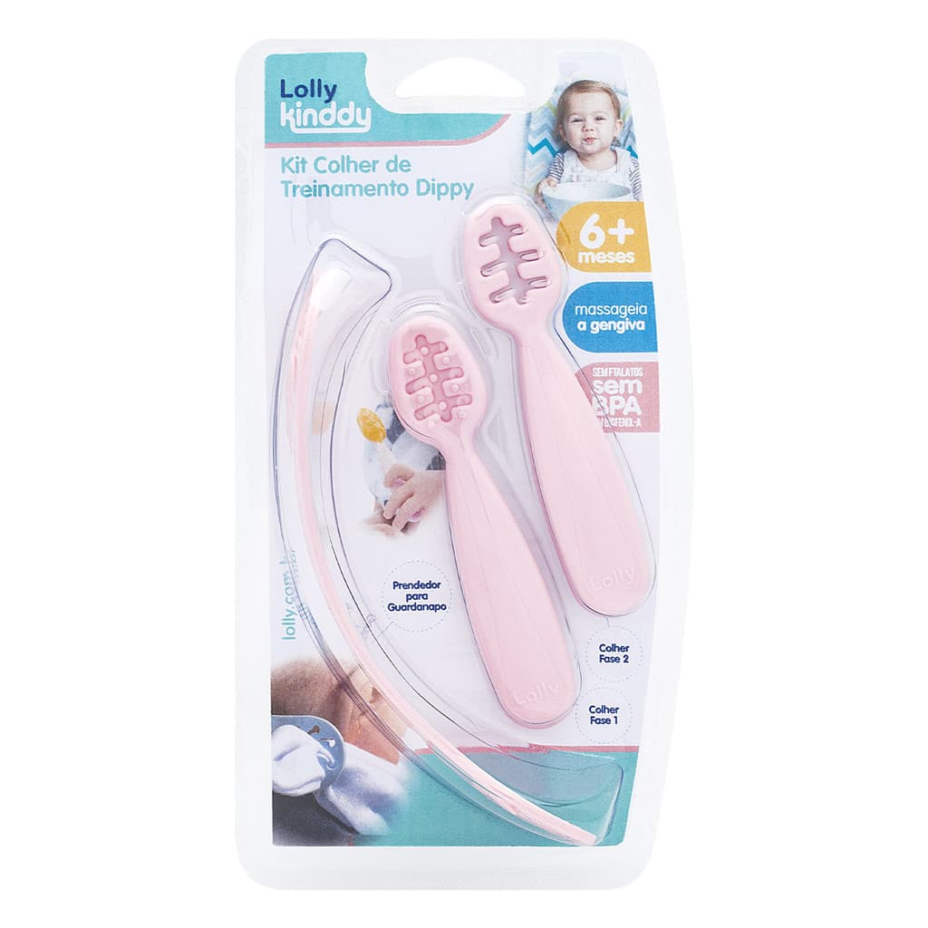 Kit Colher de Treinamento Dippy Lolly Kinddy 6 + Meses.