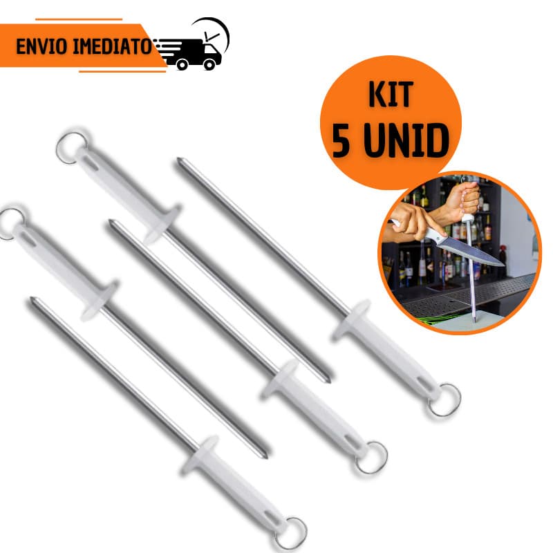 Kit 5 Chairas 10" Amolador Afiador de Faca Grande Estriada Profissional Açougueiro Cozinha