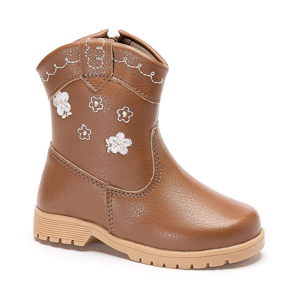 Bota Infantil Texana Menina Pequito Cano Curto Bordado Flores Tratorada 72301