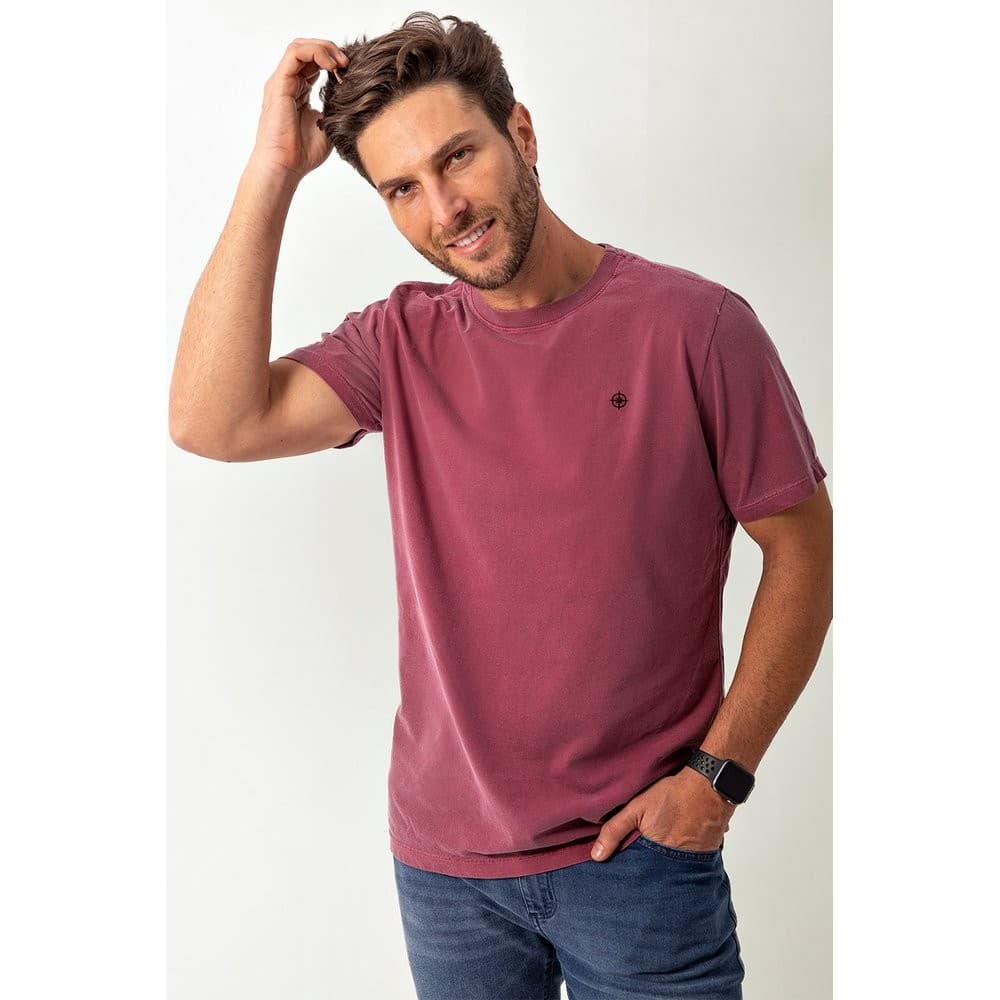 Camiseta Estonada Bordo Marmorizada Vintage Casual Algodão Masculino