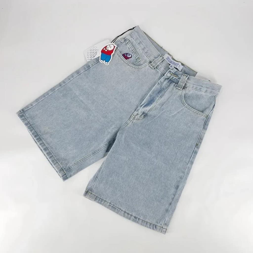 Retro Y2k Big Boy Bordado Jeans Hip Hop Desenho Animado Streetwear Calção De Ganga Baggy Harajuku Ginásio Basquetebol