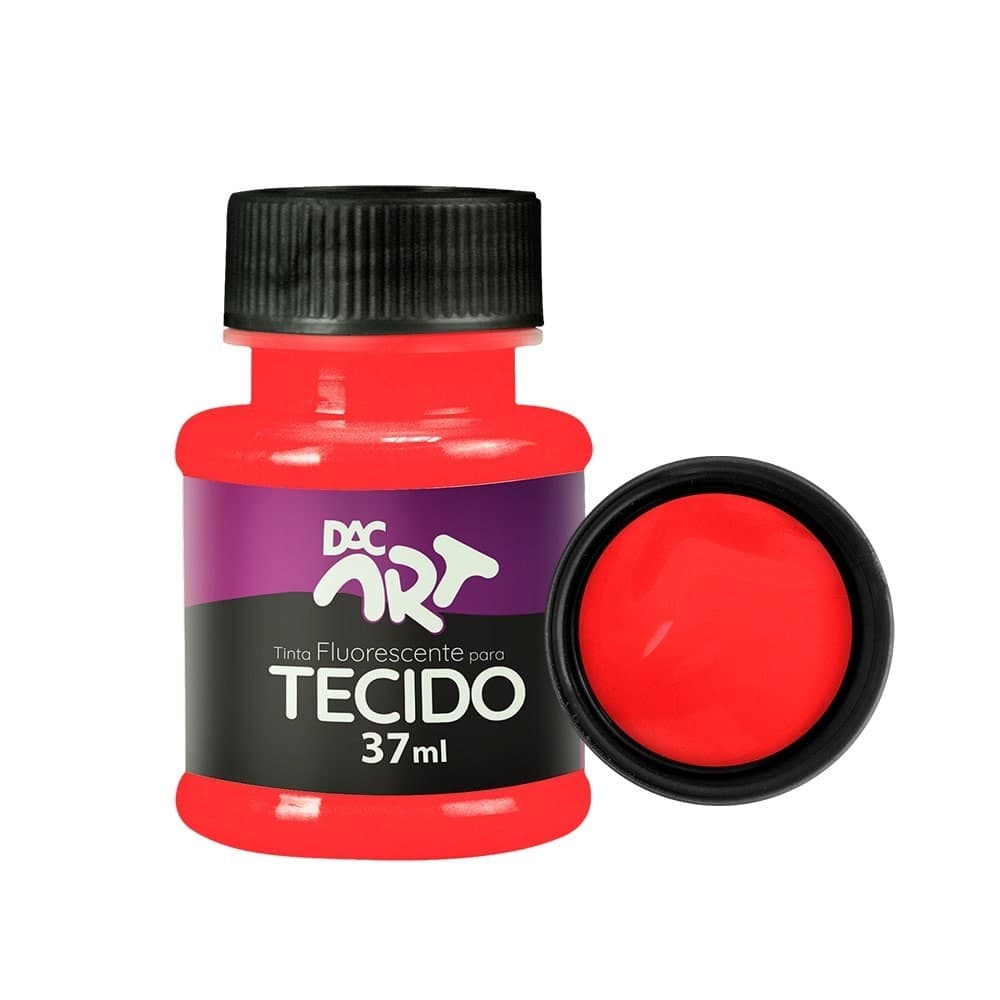 Tinta de Tecido Vermelho Fluorescente 37ml Tinta de Tecido Neon DAC Art