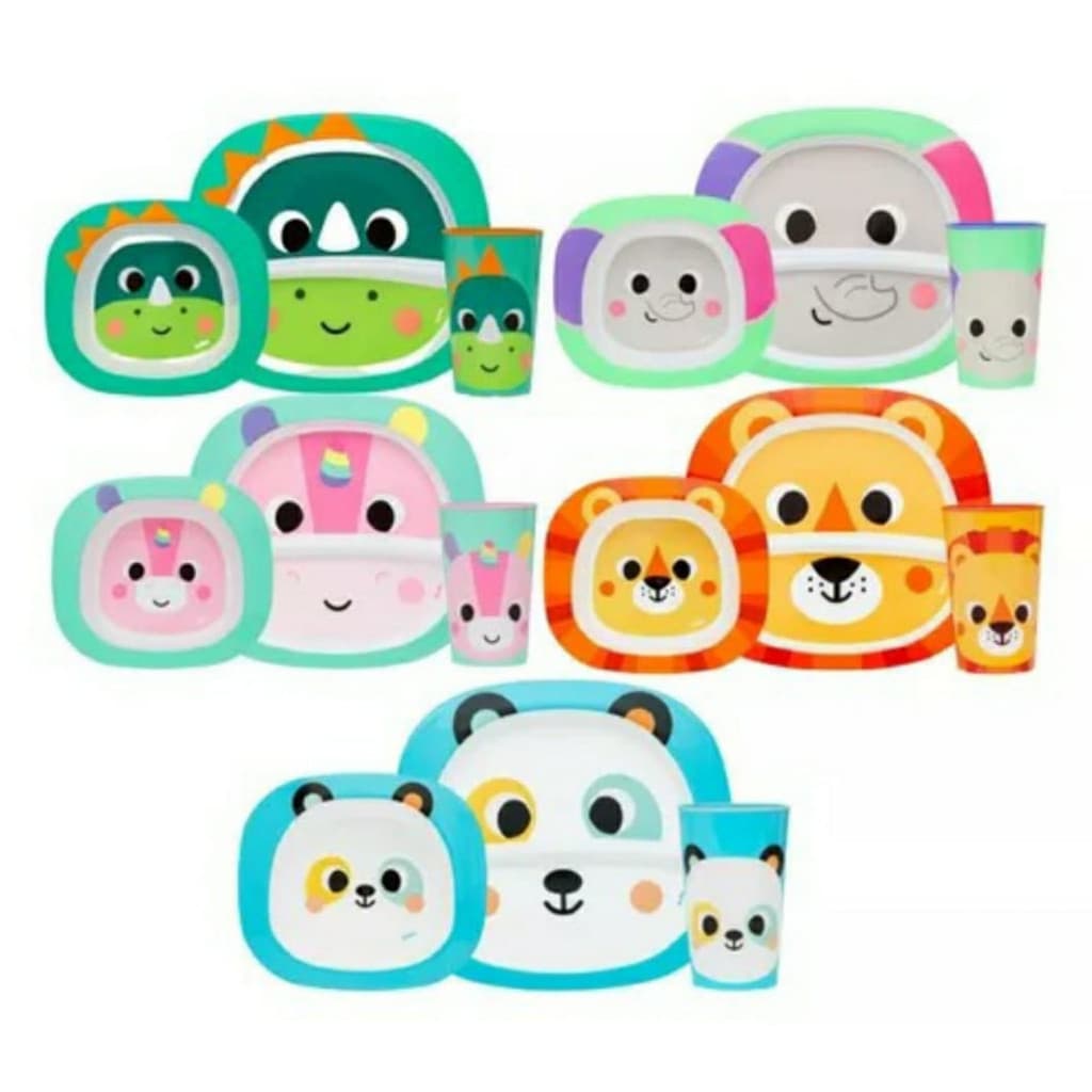 Kit Refeição Infantil Buba Zoo Prato C/ Divisória Bowl Copo