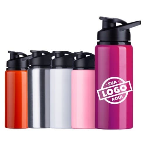Squeeze Alumínio 600ml Brilante, Logo, Nome - Personalizada