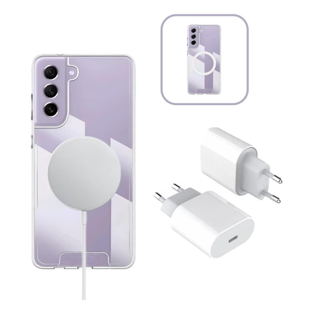 Capinha capa case magsafe Magnética Para galaxy S21fe + carregador por Indução + fonte Usbc