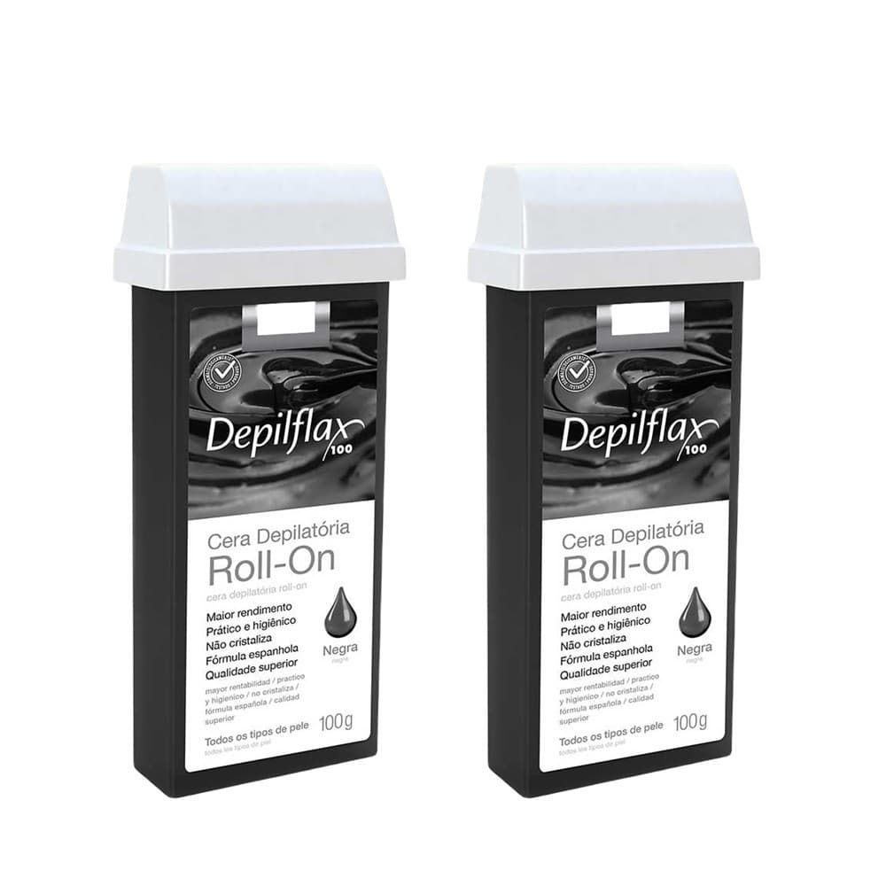 Kit c/2 Ceras Depilatória Negra Refil Roll On Depilflax 100g