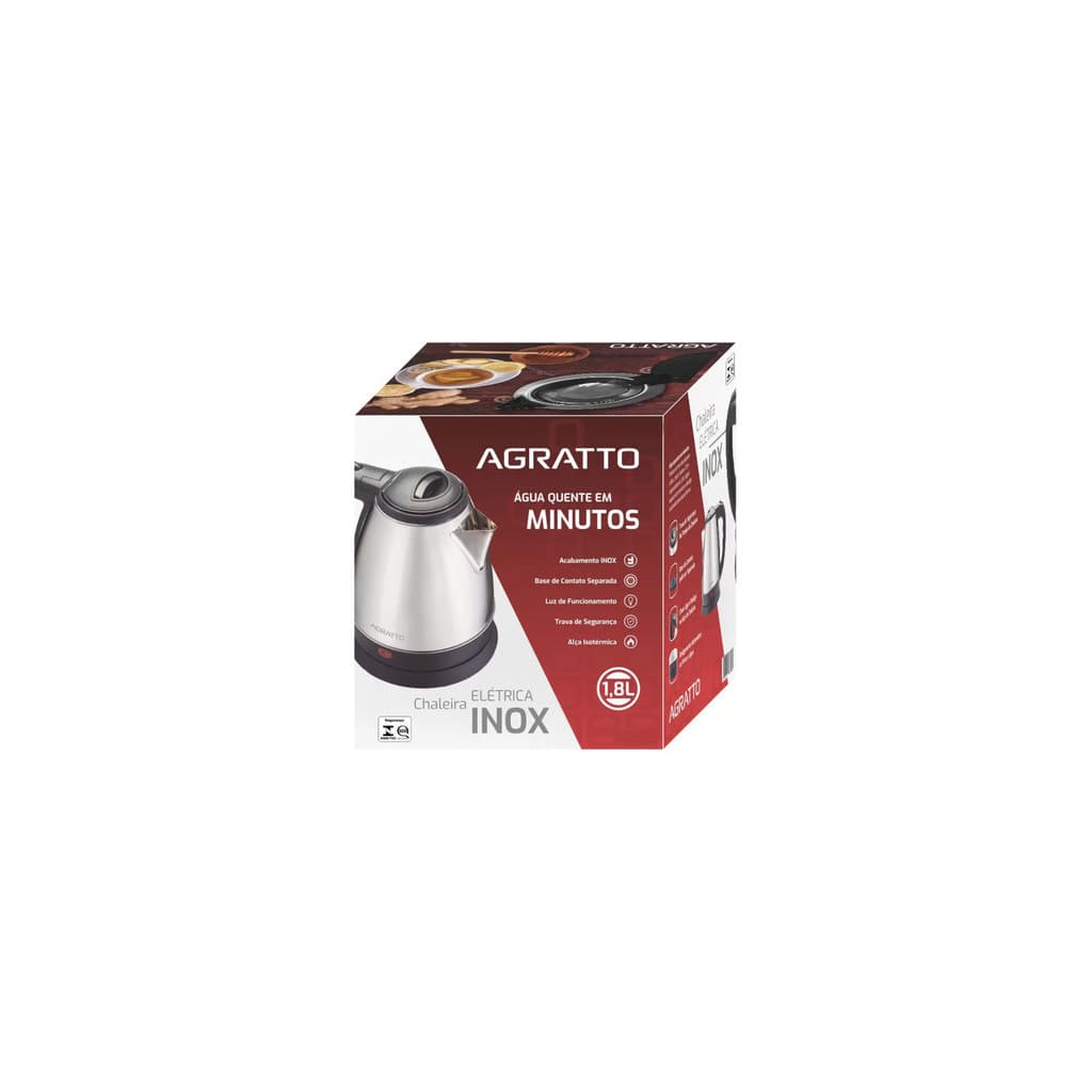 CHALEIRA ELETRICA INOX, JARRA ELETRICA  1,8L 220V OU 127V AGRATTO