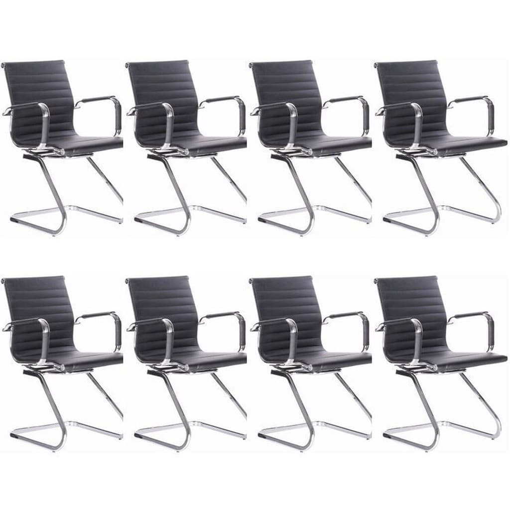 Kit 8 Cadeiras para Escritório Interlocutor Fixa Esteirinha Corino Office Preto Cadeira Interlocutor