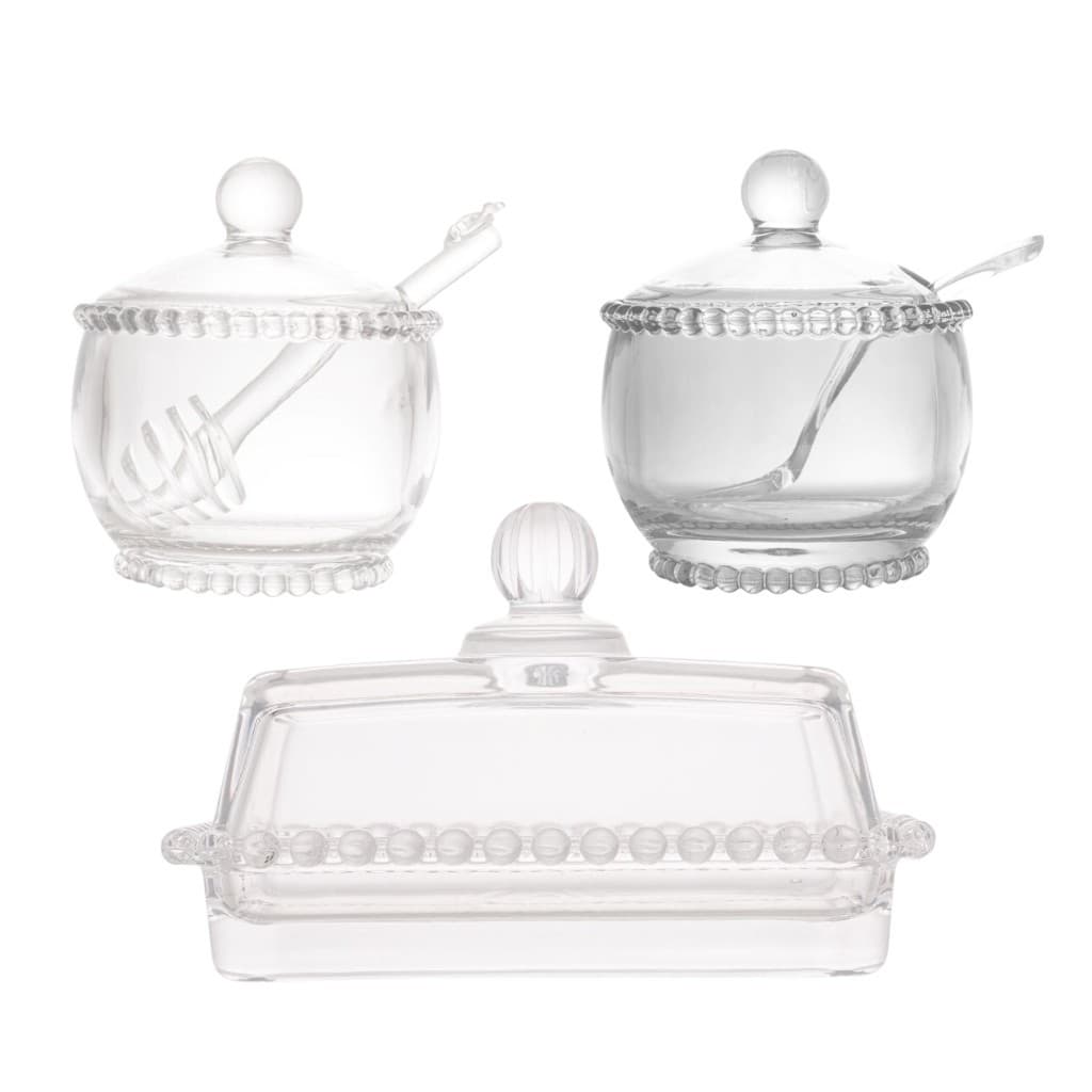 Conjunto 1 Meleira + 1 Açucareiro + 1 Manteigueira Pearl De Cristal - Wolff
