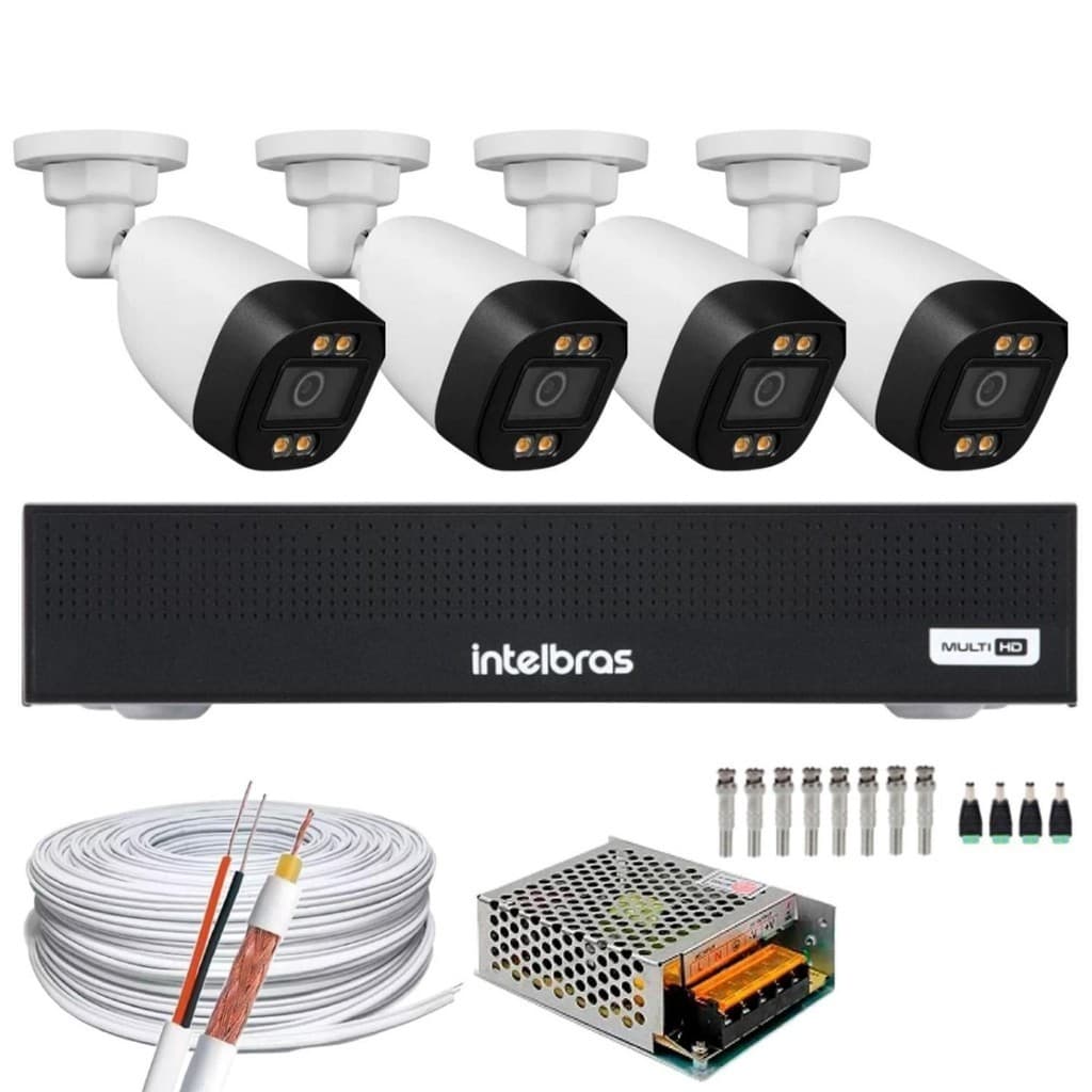 Kit Dvr Intelbras 4 Canais Mhdx 1104-c 4 Câmeras Coloridas
