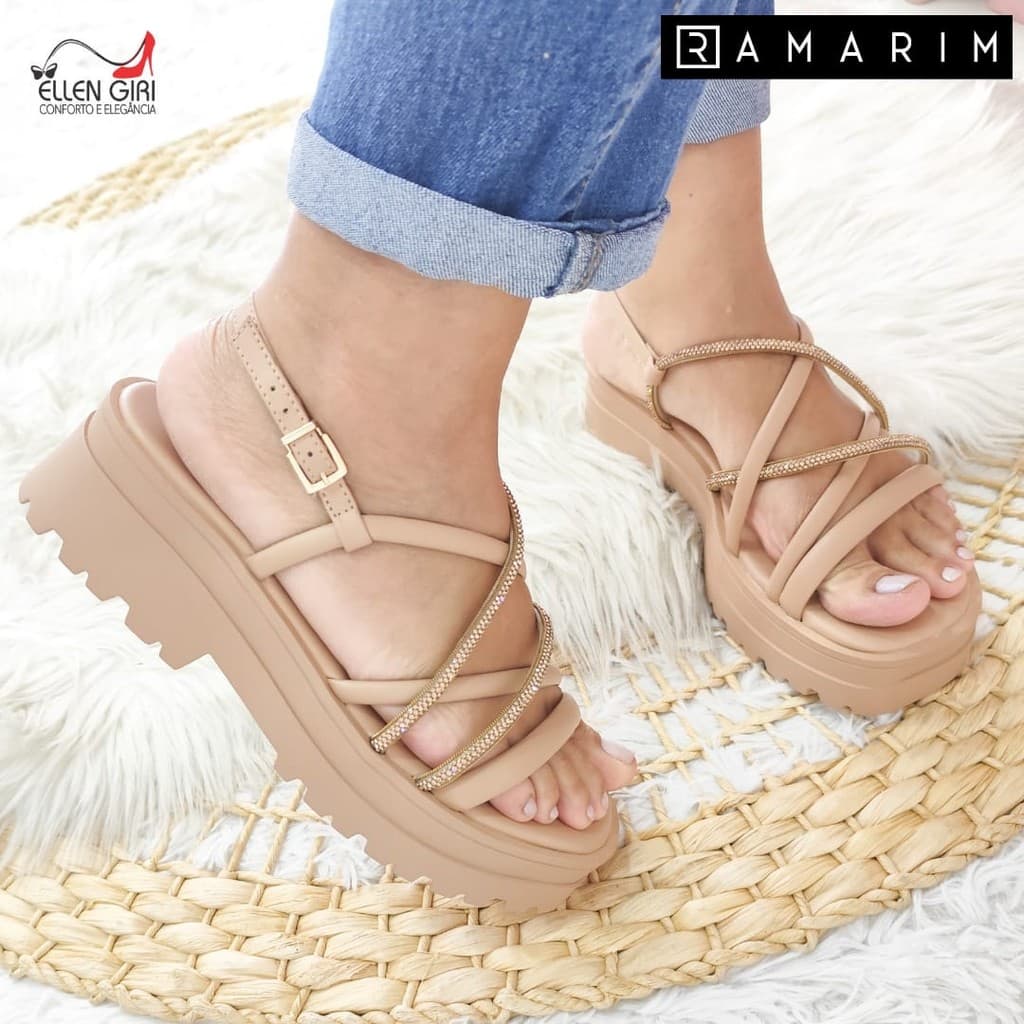 Sandália RAMARIM Flat Plataforma Sola Tratorada 5 cm