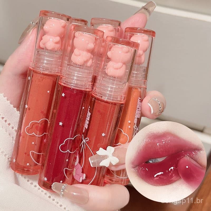 6 núcleos congelados Berry Bear Lip Gloss, de longa duração, brilho transparente, presente para mulheres