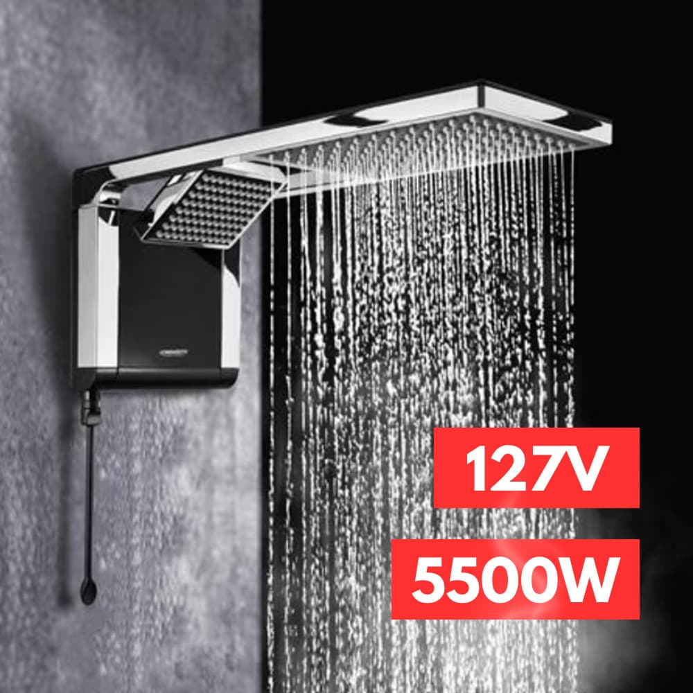 Chuveiro Ducha Elétrico Acqua Duo 127V 5500w Preto Cromado Lorenzetti Jato Direcionável Elegante